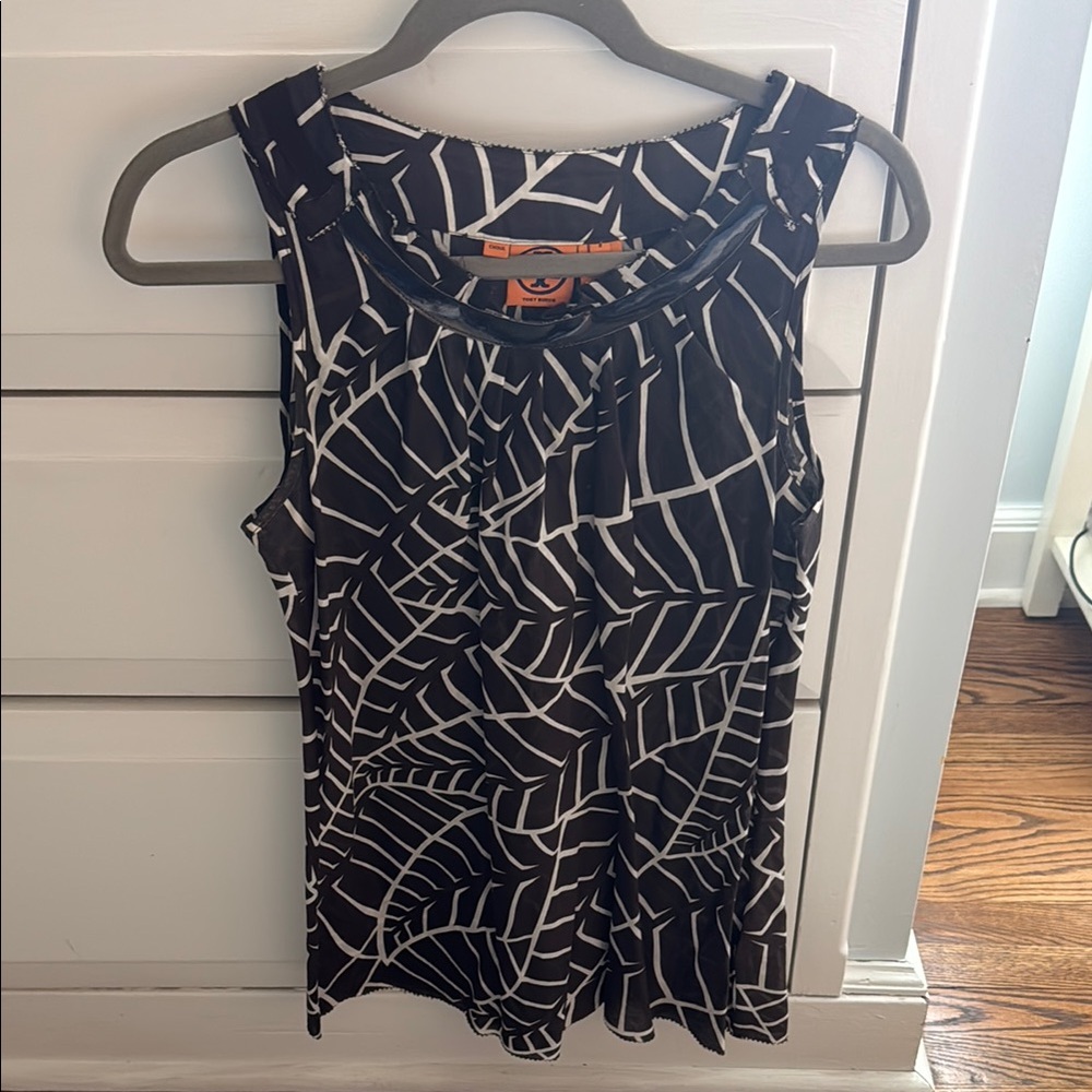 Tory Burch White and Brown Sleeveless Tank Top